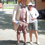 A Peruvian guest posed with an Old Salem guide dressed in Moravian clothing of the 18th century. A Peruvian guest posed with an Old Salem guide dressed in Moravian clothing of the 18th century.