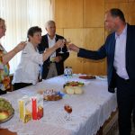 After the mayor's presentation we were treated to a reception in his office where the mayor shared his homemade wine with the group. After the mayor's presentation we were treated to a reception in his office where the mayor shared his homemade wine with the group.