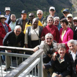 Everyone pauses for a group photo on the walk up to the Franz Josef Glacier.