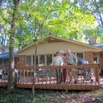 Charlotte H. and guests enjoy a sunny fall afternoon on the deck in her backyard. Charlotte H. and guests enjoy a sunny fall afternoon on the deck in her backyard.