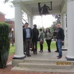 Facing L to R - David Sichinava, Nana Macharashvili and Lasha Labadze with the liberty bell on the campus of Bennett College on Thursday afternoon. Facing L to R - David Sichinava, Nana Macharashvili and Lasha Labadze with the liberty bell on the campus of Bennett College on Thursday afternoon.