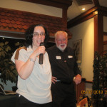 Peter Peiffer presented gold coins (donated by member Charlie Finch) to each delegate at the Farewell Dinner after they described their experiences of the week. Peter chuckles as Nana Macharashvili gives her personal impressions. Peter Peiffer presented gold coins (donated by member Charlie Finch) to each delegate at the Farewell Dinner after they described their experiences of the week. Peter chuckles as Nana Macharashvili gives her personal impressions.