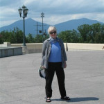 Carol w/ Peaks of Otter in distance.